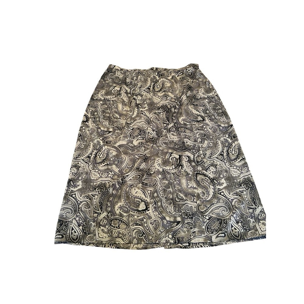 Vintage August Max Woman Paisley Cottage Garden Green Ivory Maxi Skirt 24W Boho